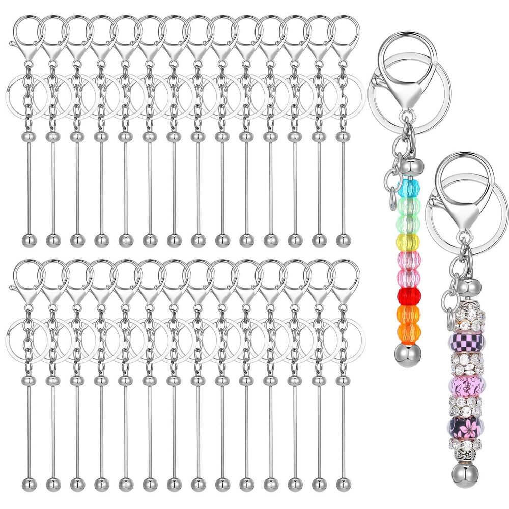 5562 30 Pcs Beadable Metal Keychain Bars Bulk Blanks Bead Keychain Making